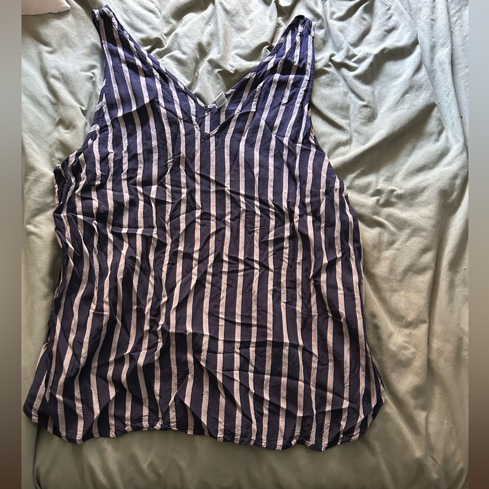 Navy Blue and Grey Striped Tank Top